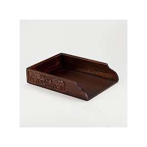  Carved Wooden In/Out Tray