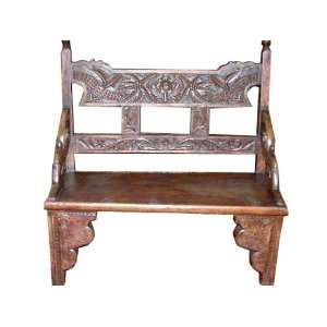   Hand Carved Wood Bench Indian Antique Furniture