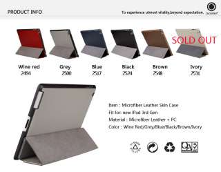 The new iPad 3rd Gen Microfiber Leather+PC Skin case Smart Cover Light 