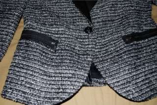 new Zara combined zip zipper nubby fuzzy boucle black white metallic 