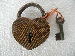Old Iron Heart Shape, Hand Painted Iron Pad Lock  