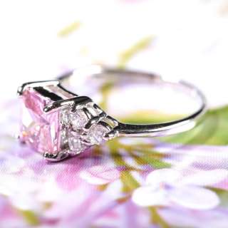 Lady Fashion Jewelry Square Cut Pink Sapphire Fine Clear Topaz Ring SZ 