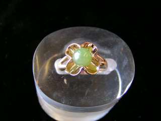 Sterling Silver Flower Bead Jade Ring Gold Plated  