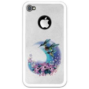  iPhone 4 or 4S Clear Case White Hummingbird And Hibiscus 