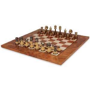  Classic Persian Staunton Brass & Wood Chess Set with Elm 