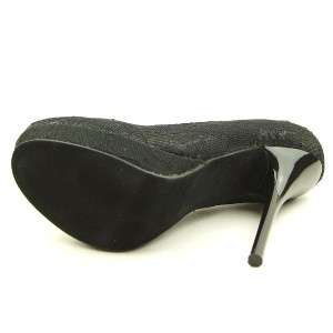 Black Lace Stiletto Pumps, High Heel Low Platform Womens Shoes, 8US 