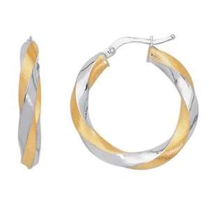  14K 2 Tone Gold Round Twisted Tube Hoop Earrings (25 x 25 