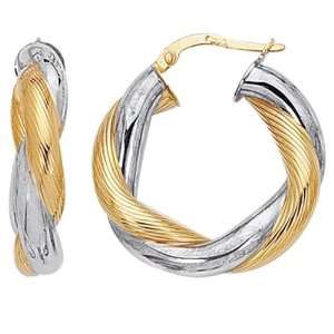  14K 2 Tone Gold Round Braided Tube Hoop Earrings (25 x 25 