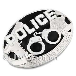 MENS POLICE SERVE AND PROTECT Gun HandCuff Belt Buckle vr020  