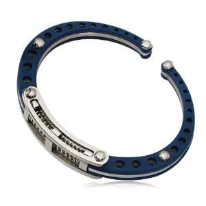  mens stainless steel blue PVC hinged cuff Jewelry