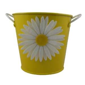   Yellow Metal Pot Cover with Felt Daisy Accent Patio, Lawn & Garden