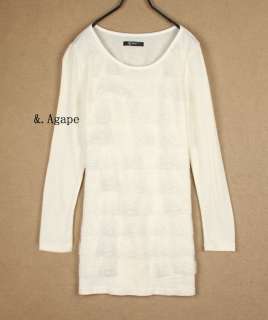 T1881 New Stylish Lady Round Neck Long Sleeve Dress White  
