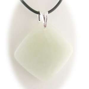 New Jade Gemstone Pendant 18 Inch Rubber Cord Necklace Sterling Silver 