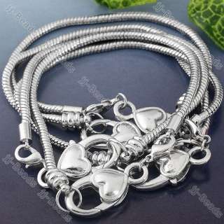 5x White Gold Plated Lobster Clasp Heart Charm Bracelet  