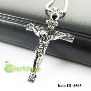 Mens Silver Stainless Steel Jesus Cross Chain Pendant Necklace Cool 