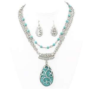   Blue/green Stone Necklace and Earrings Set Fashion Jewerly Jewelry