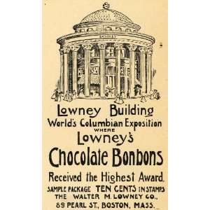  1895 Ad Lowney Building Chocolate Bon Bons Worlds Expo 