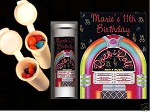 Rock n Roll 50s party favors personalized candy tubes  