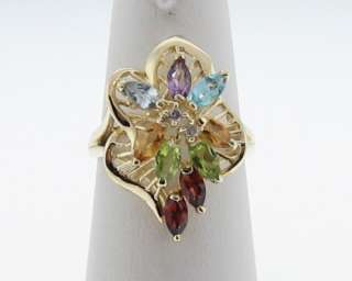 Multi Colored Natural Gemstones 14k Yellow Gold Ring  
