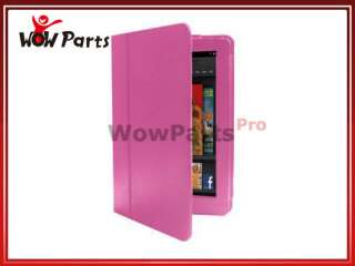 Hot Pink Folio PU Leather Case Cover w/Stand for  Kindle Fire 7 