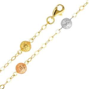 14K Tri Color Gold Fancy Designer Ball Bracelet with Lobster Clasp 