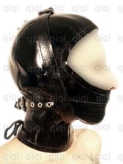 Latex/rubber/0.8mm binder mask/hood/costume/catsuit/suit/black 