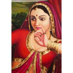  Rajasthani Diwan Lady Portrait Handmade Canvas Oil 