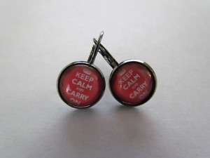 KEEP CALM AND CARRY ON RED BUBBLE LEVERBACK EARRINGS  