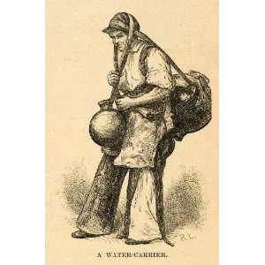 1888 Wood Engraving Water Carrier Costume Mexico Jugs Portrait Man 