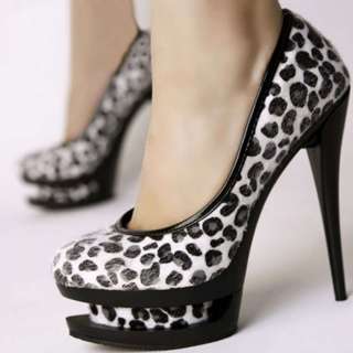 Sexy Leopard print Ladies Fancy Pump Platform Stiletto High Heels 