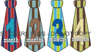 Baby Boy Monthly Onesie Neck Tie Stickers Plaid Stripes  