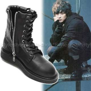 Mens Desingers Lace up Zip Ankle Black Leather Anlke Boots(US8/9/10 