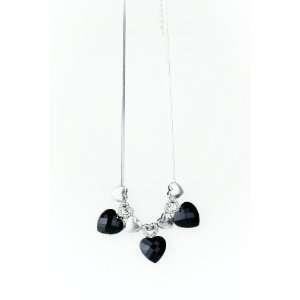  Jupiter Pendant Necklace Black Silver Love Hearts and CZ 