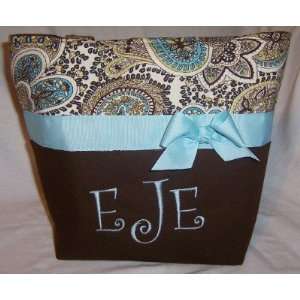  Monogrammed Light Blue and Brown Diaper Bag Baby