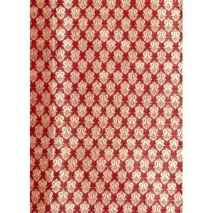 Red Katan Silk Fabric from Banaras with Woven Paisleys All Over   Pure 