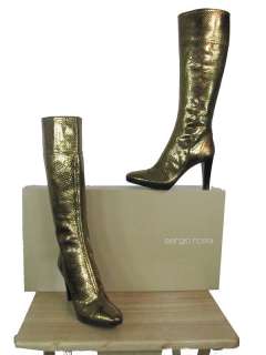 1,680 SERGIO ROSSI GOLD SNAKE KNEE HIGH BOOTS 37  