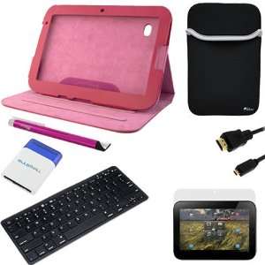 GTMax Hot Pink Leather Folio Case w/Stand + Neoprene Sleeve Case 