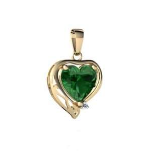  14K Yellow Gold Heart Created Emerald Filligree Pendant 