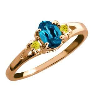   London Blue Oval Topaz and Canary Diamond 18k Rose Gold Ring Jewelry