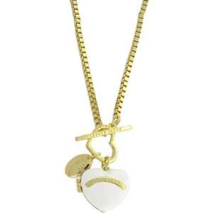  Gold Toned White Heart Locket Necklace Jewelry