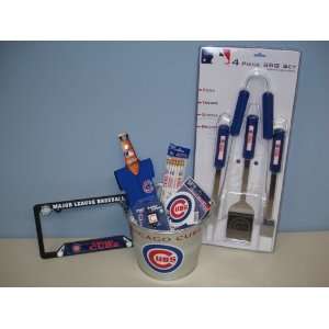  Chicago Cubs Gift Basket Bucket w/ Barbecue BBQ Set 