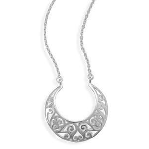  Crescent Moon Circle Filigree Necklace Polished Sterling 