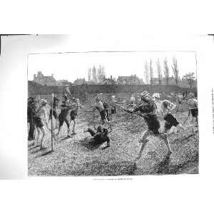  1875 Game La Crosse Played Canada Sport Men Sticks
