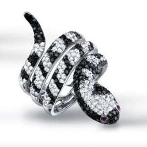  2.65CT Black Diamond Snake Ring in 14K White Gold Jewelry