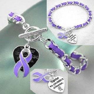 Purple Ribbon Cancer Awareness Toggle Bracelet w/ Suede