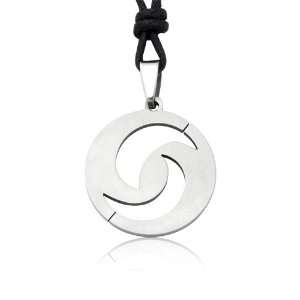   Round with 2 Crescent Moon Stainless Steel Pendant Necklace Jewelry