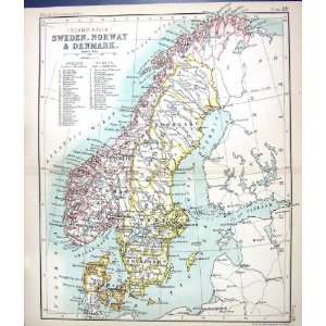  ANTIQUE MAP c1901 SWEDEN NORWAY DENMARK BALTIC SEA 