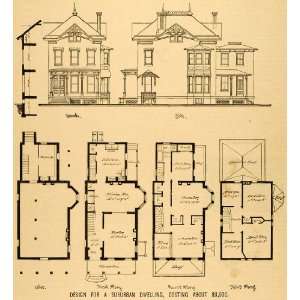  1879 Print Victorian House Plainfield NJ George La Baw 