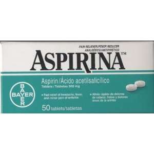  Aspirina Aspirin/Acido Acetilsalicilico 500mg 50 Tablets 