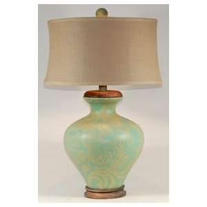    Guild Master Teal Damask Pottery Table Lamp